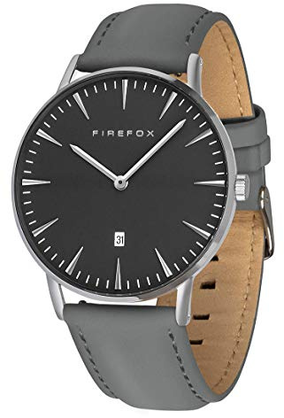 FIREFOX Damenuhr Herren- Armbanduhr Passion analog Quarz Edelstahl Lederarmband grau Zifferblatt schwarz 5 ATM wasserdicht FFPL02-184
