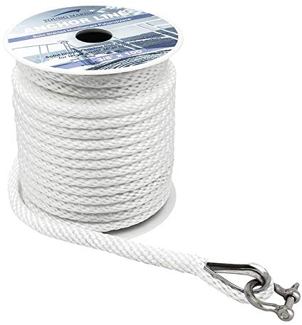 Young Marine Premium Solid Braid MFP Anchor Line Braided Anchor Rope/Line 3/8 Inch 100FT with Stainless Steel Thimble & Shackle (3/8 x 100', White)