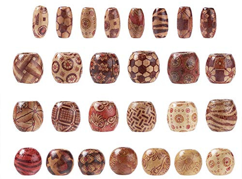 PandaHall 300 stücke Gedruckt Holzperlen Runde & Oval Holz Großes Loch Perlen Lose Perlen Spacer für Schmuck Machen DIY Armband Halskette Haar Handwerk (mischfarbe)