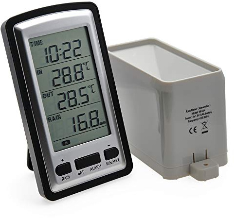 AMTAST Digital Wireless Rain Gauge Rainfall Data Monitor Meter with RCC Transmission Rain Weather Station Gauge Outdoor Temperature Recorder with Time Calendar Display (Model AW012)
