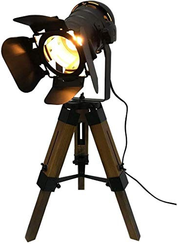 Xmxey Lámpara de mesa ajustable vintage Cinema, náutico estilo negro Retro Trípode Spots Proyectores Trípode de madera Lámpara de pie Accesorios de película de cine