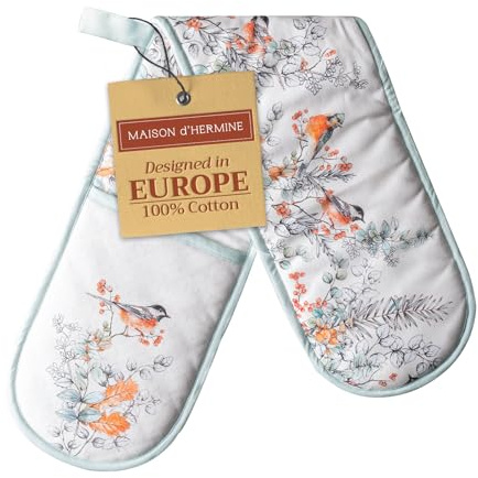 Maison d' Hermine Whitish Shabby Chique Gants de cuisine 100 % coton,Double gant de cuisine pour barbecue,Cuisson,Micro-ondes,Thanksgiving,Noël (18 cm par 89 cm)