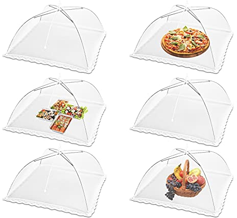 17 inches - Mesh Food Cover Tent Umbrella, Jsdoin 6 Pack Food Domes, Food Covers Mesh Pop Up Nets for Outdoors, Screen Tents, Parties Picnics, BBQs, Reusable and Collapsible (White)