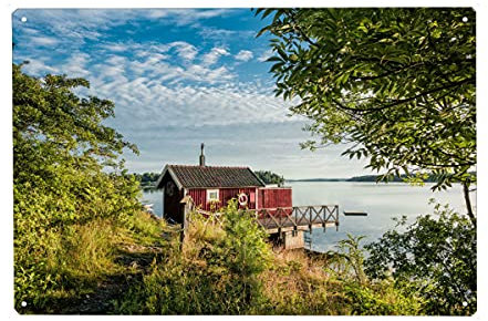 artboxONE Metall-Poster 40x60 cm Natur Holzhütte auf Lidingö von Künstler Rico Ködder