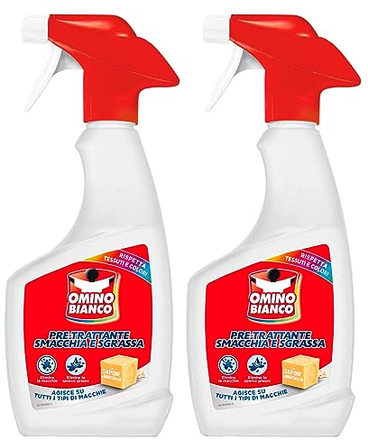 Omino Bianco - Smacchia e Sgrassa 2 in 1, Pre-Trattante Spray con Azione Smacchiante e Sgrassante, con Marsiglia, 2 Pezzi da 500 ml
