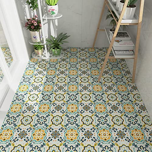 Floor Tiles Self Adhesive Vinyl Flooring Peel and Stick Floor Tiles for Bathroom Kitchen Living Room Inner Porch Colorful Moroccan 30x30cm 10 Pcs