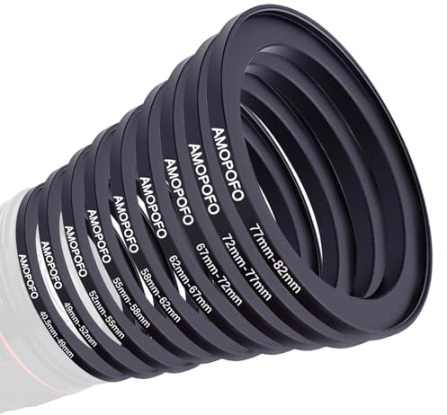 9 Pieces Lens Adapter Set,Camera Lens Filter Ring40.5-49mm/49-52mm/52-55mm/55-58mm/58-62mm/62-67mm/67-72mm/72-77mm/77-82mm(9pcs Step Up Ring Set)