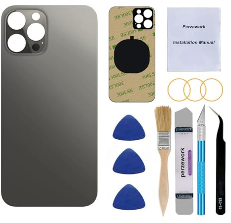 Perzework OEM Ersatz-Rückglas für iPhone 12 Pro, 15,5 cm (6,1 Zoll), mit Reparatur-Toolkit (Graphit)