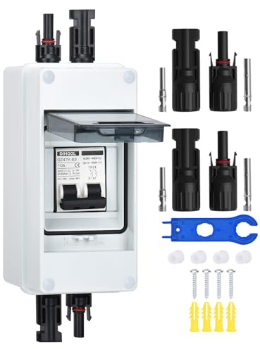 DC Trennschalter PV Anlage Leitungsschutzschalter Sicherungsautomat 2 Polig 10A 12V (12V-400V) Mit Kabel Solarstecker IP65 Wasserdicht Gehäuse (10A)