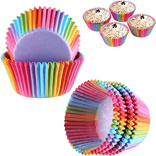 Lot de 200 tasses de cuisson, moules à muffins, emballages en papier arc-en-ciel, doublures, tasses de cuisson à muffins pour desserts, mariages, anniversaires, fêtes