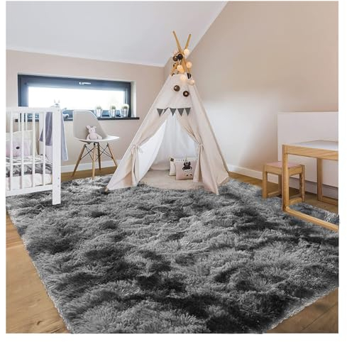 Bibykivn Alfombra Salon Pelo Largo Lavables, Shaggy Alfombras Dormitorio Modernas, Tapete Antideslizante Comedor Alfombra Grande para Interiores Estar Habitación (Gris Oscuro, 120x200 cm)