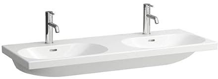 LAUFEN Lua Doppelwaschtisch, 2 Hahnlöcher, mit Überlauf, 1200x460mm, H8140814001041, Farbe: Weiß mit LCC