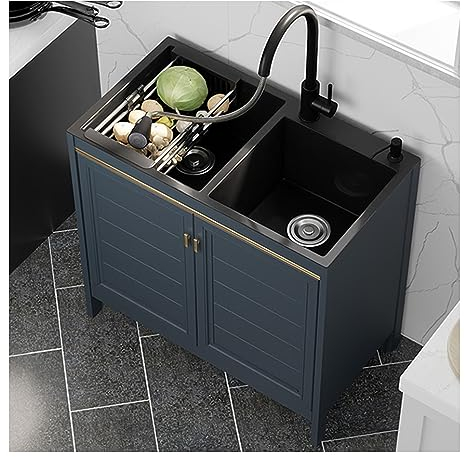 Waschbecken Küche,Spüle mit Unterschrank,Spülbecken Edelstahl,küchenspüle,Camping Waschbecken,Spülenschrank,Ausgussbecken,mit Wasserhahn Ausziehbar,Seifenspender Und Drainage-Komponenten ( Size : Doub