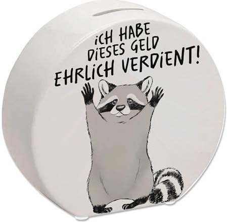 Waschbär Spardose mit Spruch Ich Habe Dieses Geld ehrlich verdient EIN lustiges Sparschwein für Kleingeld lustige Männer Geburtstag Räuber Sparbüchse Spruch süßer Motiv