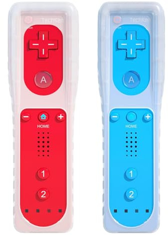 2 telecomandi di ricambio per Wii, TechKen compatibili con Wii, telecomando di ricambio con silicone e cinturino da polso (blu rosso)