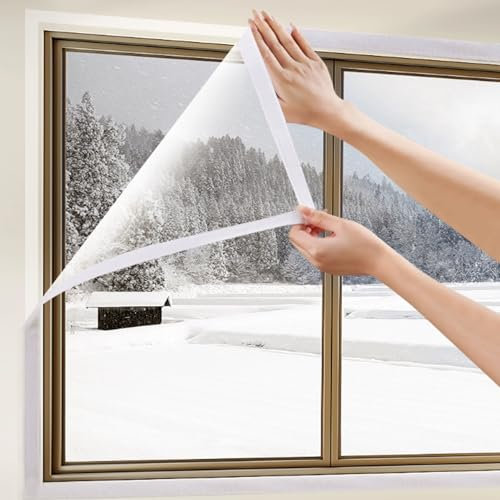Fenster Isolierfolie,Transparente Isolierfolie zur Wärmedämmung an Fenstern,Thermovorhang Wärmeschutzvorhang Winter Kälteschutz Warmer Vorhänge Dichtung Plane für Fenster (180cm x 200cm)