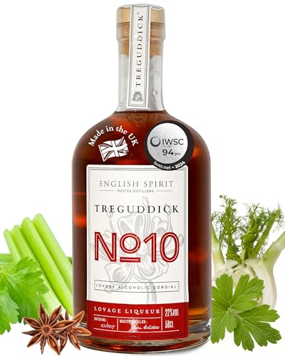 Treguddick Lovage Alcoholic Cordial, 50 cl - Liqueur with Hints of Celery, Parsley, Fennel & Anise - Ideal for Alcohol Drinks, Cocktail Kit, Vodka, Brandy & Gin Mixer