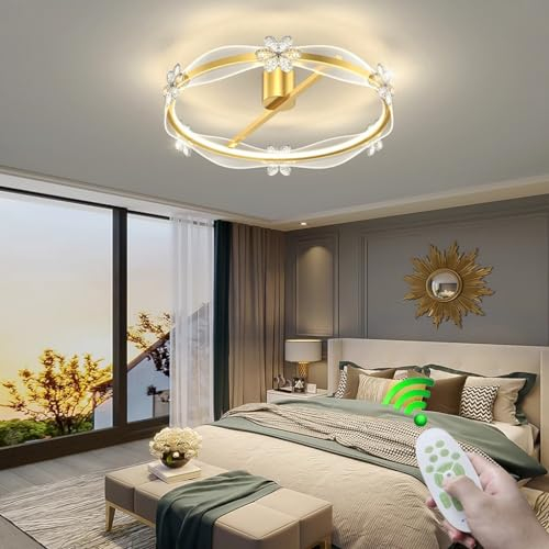 RuiRfh Moderne LED Deckenleuchte im Ringdesign dimmbare Deckeneinbauleuchte mit Fernbedienung deckennahe Kristallleuchte geeignet für niedrige Deckendekoration Wohnzimmer Schlafzimmer Küche Deckenlamp