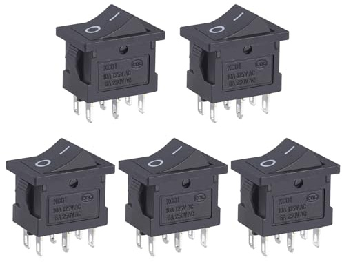 VEXUNGA Interruptor Basculante ON/OFF Interruptores 6Pines 2Posiciones Interuptor Coche Pequeño Electronica 6A 250V 10A 125V Negro sin Luz para Auto Barcos (Paquete de 5)