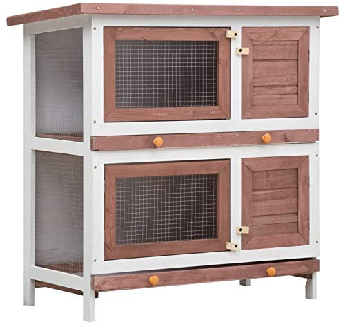 BAZZI Brauner Kaninchenstall und Hasenstall mit 4 Türen, Kleintierhaus und Freigehege aus Holz für Kaninchen und Meerschweinchen, Hasenhaus, Hamsterkäfig, Kaninchengehege, Kleintierkäfig