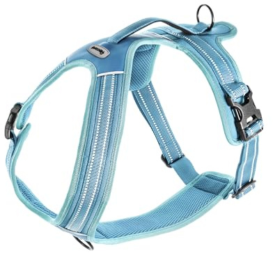 Record Hundegeschirr Action Alpi aus gewebtem Nylon mit 3M ScotchLite-Reflexbändern für Outdoor-Aktivitäten | Farbe Blau, Größe L, Umfang 70-95 cm