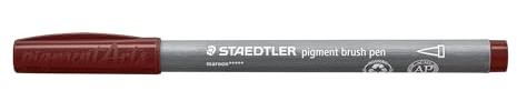 STAEDTLER brush pen pigment Arts, marone, pigmentierte Premium-Zeichentusche, Pinselspitze für variable Linienbreite, wasserfest, schnelltrocknend, 10 brush pens im Kartonetui, 371-729