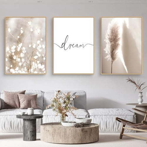 Trayosin 3-teiliges Poster Set,Moderne Boho Pampasgras Bilder Wohnzimmer Deko Schlafzimmer Wandbilder Beige Kunst Bild ohne Rahmen Kunstdruck Leinwandbild (C,50x70cm)
