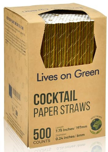 Pajitas desechables de papel dorado de 19,7 x 0,6 cm, 500 unidades, para cócteles, bodas, fiestas, tamaño estándar
