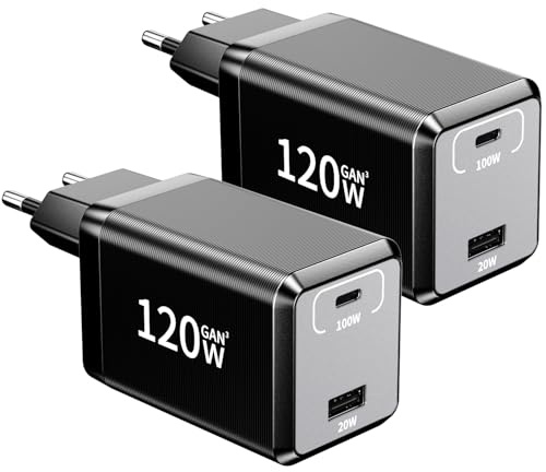 HSSNS 2er-Pack 120W USB C Ladegerät, 2-Port Schnellladegerät PD Fast Charger, USB C Stecker kompatibel mit MacBook Pro/Air, Laptop, iPad Pro, iPhone 17/16/15 Series, Samsung Galaxy.