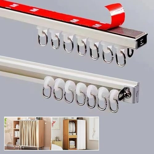 MZQMK Selbstklebende Vorhangschiene Für Decke Oder Wand, Gardinenstange Aus Aluminium, Deckengardinenschiene, 0.6m - 2.8m, Ohne Bohren, Schrauben Oder Werkzeug(Size:1.6M/(5.2FT))