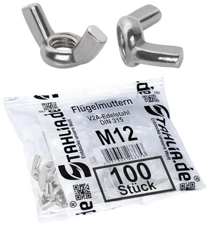 Stahlia Flügelmutter M12 Edelstahl Muttern Set (100 Stück) Gewindemutter DIN 315 Flügelmuttern Schmetterlingsmutter Schraubenmutter Muttern Sortiment