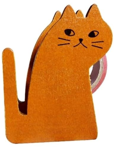 KOMUNJ Klebebandabroller Vintage mit 1 Rolle Klebeband, Niedliche Katze Tischerabroller aus Holz, Katzenform Entzückend Alternd Tier Vintage Schwarz Niedlich Dekorativ
