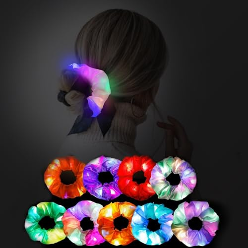 Lhdfyqt 10 Stück LED Haargummis, Mädchen Leuchtender Haarschmuck, Leuchtarmbänder, LED Haarbänder, Leuchtende Haargummis mit 3 Licht Modi, für Mädchen Haarschmuck, Karneval, Kostümpartys