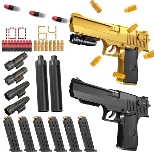 2 Stück Airsoft Pistole,164 Stück Schaumstoff Munition,Knallpistole,SchaumstoffPistole,Pistole Wüstenadler Mit Platzpatronen,Geschoss und Zielscheibe für Nerf