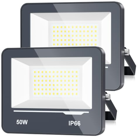 TOPAUBUB LED Strahler Außen 50W 5000LM 2 Stücke - Superhell LED Scheinwerfer Fluter Außen 6500K Kaltweiss Flutlichtstrahler IP66 Wasserdicht Aussenstrahler Hofbeleuchtung für Garten