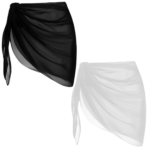 RUGBOL 2 Pezzi di Parei per Donna Abbigliamento da Spiaggia, Pareo da Spiaggia Avvolgente Gonna Nera Copricostume Bikini per Donna Costume da Bagno Bikini Abbigliamento da Spiaggia per Le Vacanze