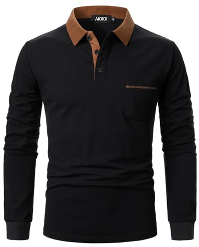 AIOIDI Polo Shirts for Men Adults Long Sleeves Cotton Tops Golf T-Shirts with Real Pocket