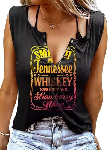 Smooth As Tennessee Tank Top Sweet As Strawberry Shirt Ring Hole Sleeveless Sexy V Neck Womens Retro Country Music Tops