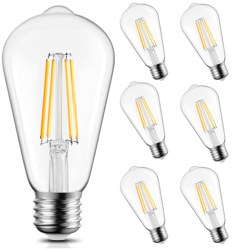 Brightown 6 Pack LED Edison Light Bulbs, 6W, Equivalent 60W, High Bright 2700K Warm White,750 Lumens, Non-Dimmable, E26 Base ST58 Antique Filament Bulbs with 80+ CRI for Ceiling Fan Bathroom Porch