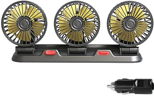 SHOOYIO Ventilador de coche ajustable de 360 grados, ventilador de aire de 3 cabezales, ventilador eléctrico automotriz USB 5V/12V/24V, ventilador de coche de 2 velocidades para coche