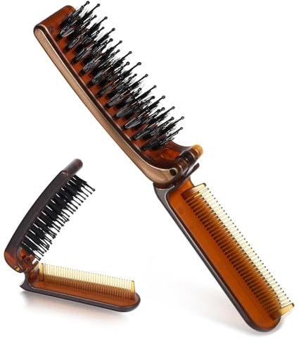 Travel Folding Hair Brush, Collapsible Portable Pocket Nylon Bristle Hairbrush with Fine Tooth Comb Mini Wet Hair Brush for Men and Women Kids Thick Thin Curly Straight Hair, Restore Shine