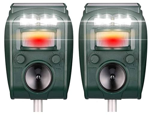 funfunfly 2X Repellente Gatti, Ultrasonico Solare Alimentato Animale Deterrente per Giardino Piccioni,Uccelli,Cani, Topi,Volpi,5 modalità Regolabili,Impermeabile Dissuasore per Gatti Ultrasuoni