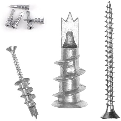 Eymobad Lot de 40 chevilles en métal autoperceuses pour plaques de plâtre - Avec vis - Chevilles pour corps creux - Pour fixation dans le béton, la brique, les cloisons sèches, les plaques de plâtre