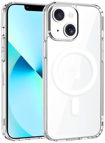 Exsight Magnetisch Hülle für iPhone 13 Mini 5,4 Zoll Kompatibel mit MagSafe, Starke Magnetkraft, Militär-Grade Stoßfeste und Kratzfest, Klare Dünne Silikon Case, Magnetische Handyhülle, Durchsichtig