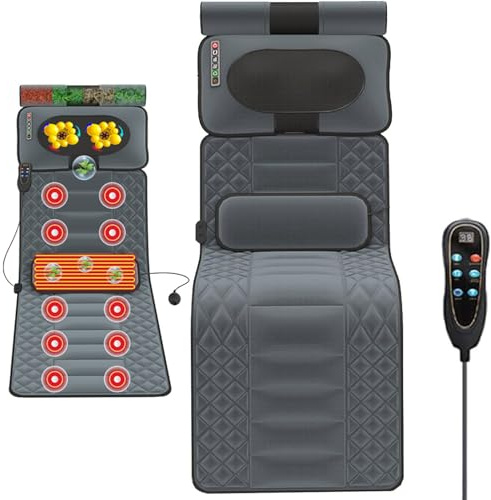 Colchón de masaje con calefacción para todo el cuerpo, colchoneta de masaje con calor, colchón de masaje lumbar con compresas calientes y 9 modos, cojín calefactor plegable para aliviar el dolor de e