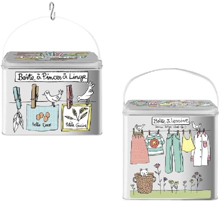 DLP - Lot de 2 Boîtes en Métal - Boîte à Pinces à Linge et Boîtes à Lessive