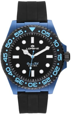 Lorenz Ocean Club 030268BB - Orologio Sportivo da Uomo al Quarzo - Orologio con cassa in superlega Soft Touch blu - Cinturino in Gomma con chiusura deployante - Sub 100 metri - Cofanetto speciale sub