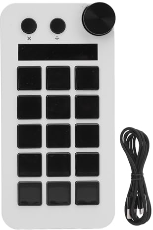 Annadue Stream Controller with Knob, 15 Macro Keys Customizable Visual Keyboard for PC, LCD Keys Stream Controller (White)
