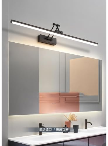 Chao Zan LED Spiegelleuchte Modern, 220V Wandmontage, Badezimmer Schminklicht, Wandlampe 3-Stufen Farbtemperatur 3000K/4000k/6000K,Halterungsarm aus Metall Verstellbare (Schwarz：18W-80CM)