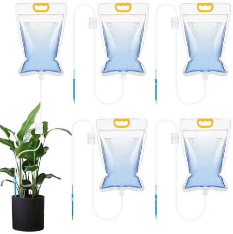 Yooyan 5 Stück 3,5L Pflanzen Bewässerungtropfbewässerungsbeutel, Pflanzen Automatisches Bewässerungssystem Kunststoff, Verstellbarer Durchfluss, Drip Bewässerungsgerät für Innen, Außen, Töpfe